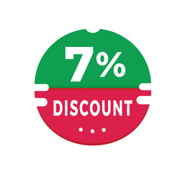 7% percent discount sticker design. Banner discount promotion announcement for advertising, business. Modern style vector template.