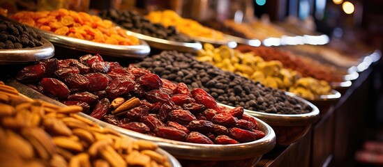 Obraz premium Istanbul's spice bazaar sells traditional dried fruits.