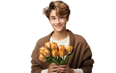 Uncommon Bouquet Teenager and Brown Tulips Isolated on a Transparent Background PNG.