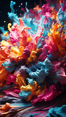 A colorful color splash like bursting gigantic magnified