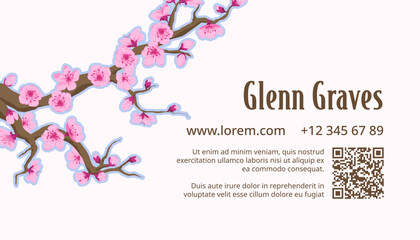 Business card with personal info and sakura tree