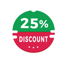 25 percent discount banner, modern sticker design for sale announcement. Store badge icon or advertising. Modern vector design.