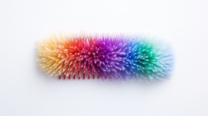 a rainbow-colored hairbrush on a snowy white canvas, evoking a playful and cheerful mood.