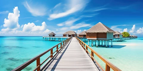 Fotobehang Amazing panorama landscape of Maldives beach © Intelligence Studio