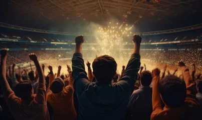 Foto op Plexiglas back view of fans celebrating victory in soccer stadium. Generative AI © Pixel Hues