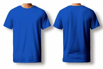 Fotobehang Mockup of a blank royal blue tshirt front and back isolated on white background. Generative AI © Pixel Hues