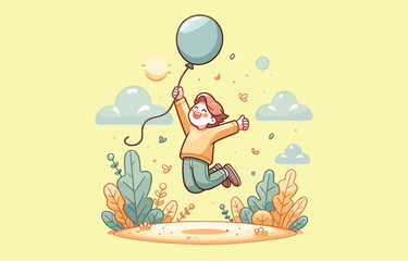 A Cute Boy Jumping With Balloon joyful