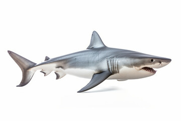 Obraz premium Close up photograph of a full body shark isolated on a solid white background