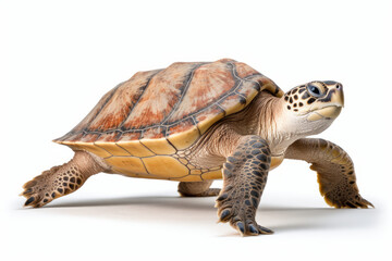Fototapeta premium Close up photograph of a full body sea turtle isolated on a solid white background