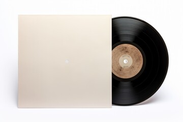 12-inch vinyl LP record in cardboard cover on white background, Generative AI