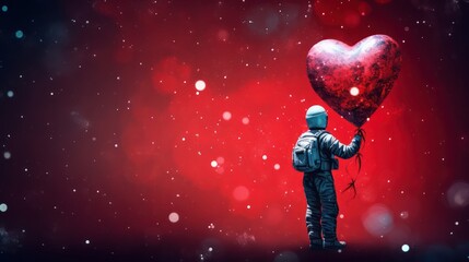 Naklejka premium Astronaut with Love Shaped Balloon