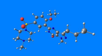 Sildenafil molecular structure isolated on blue