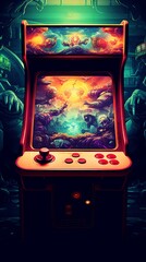 Video game arcade game concept with controller, Generative AI