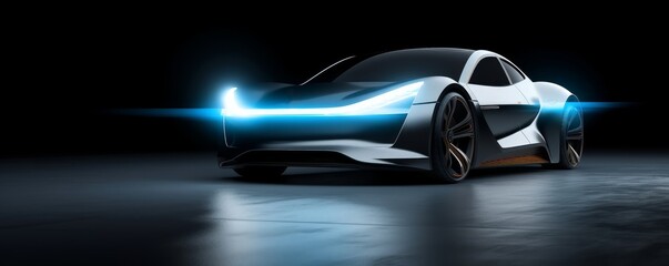 E-Mobility and ecology. Electric sports car with black background. E-car concept. 3D Render, Generative AI