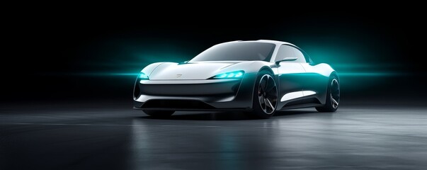E-Mobility and ecology. Electric sports car with black background. E-car concept. 3D Render, Generative AI