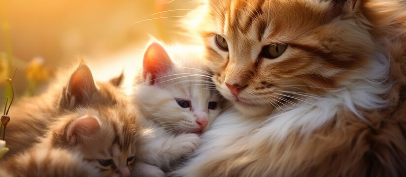 Close-up of a mother cat nursing her kittens. - Powered by Adobe