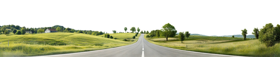 Fototapeta na wymiar Picturesque countryside road landscape, cut out