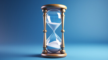 An hourglass on blue background. Concept of time passing, urgency or deadline.