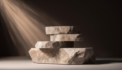 Stone podium for display product. Background for cosmetic product branding, identity and packaging, Generative AI