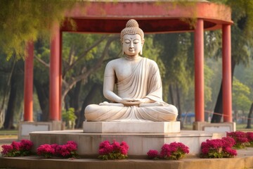 Gautam buddha statue in public park a Jalandher, Punjab, India, Generative AI