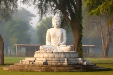 Fototapeta premium Gautam buddha statue in public park a Jalandher, Punjab, India, Generative AI