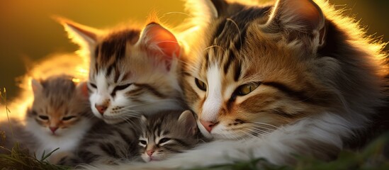 Close-up of a cat nursing kittens.