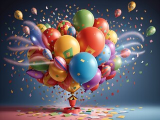 balloons and confetti on the stage