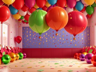 balloons on the floor in room , beautiful decoration of room with balloons