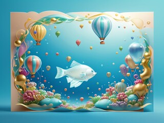Fototapeta na wymiar aquarium with fishes and balloons