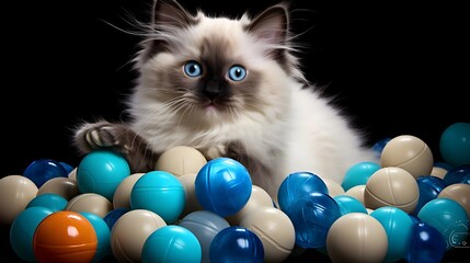 Fototapeta na wymiar Beautiful Ragdoll cat playing with a ball