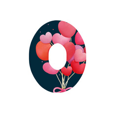 Alphabet letter O with heart balloon