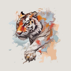 Illustration of tiger head with splatter watercolor style