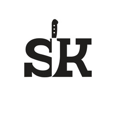 SK letter with negative space knifes simple design 