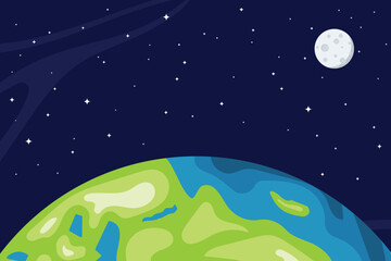 Earth surface landscape with moon on outer space background vector illustration
