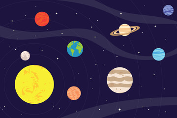 Sun and planets of the solar system in outer space vector illustration © Sabavector