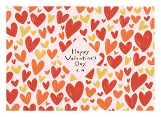 水彩風のハートがいっぱい詰まった背景素材 柄  ハッピーバレンタインデー