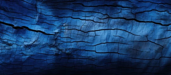 Foto op Canvas A cracked, aged, and textured piece of wood, seen in blue x-ray vision. © AkuAku