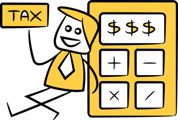 Businessman with Calculator and Tax Signage Illustration
