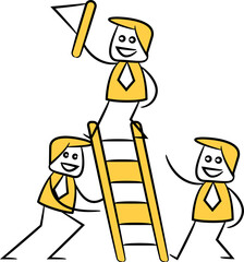Businessman Holding Flag on Ladder Illustration
