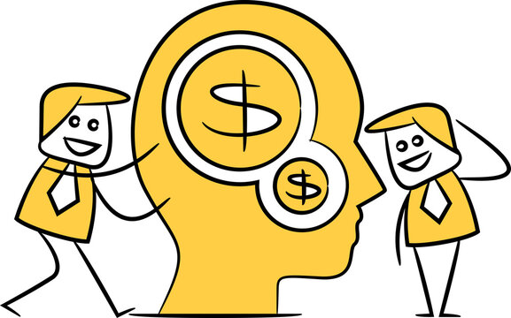 Businessman and Dollar Coins in Head Illustration
