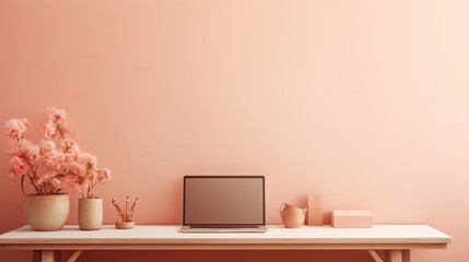 a tranquil desktop setting in misty rose, infusing the digital space with a delicate touch of warmth, creating a harmonious balance for visual serenity