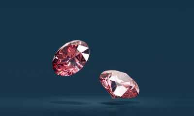 Ruby diamond placed on glossy background 3d rendering