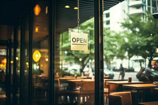 Open Sign Hanging Outside A Restaurant, Store, Office Or Other