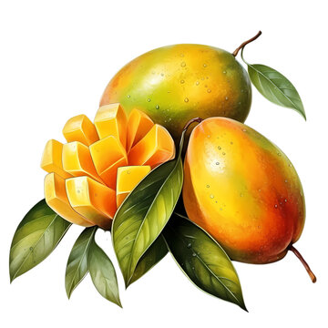 recommend clip art: Dissected Fresh mango : Watercolor-Styled Clip Art Isolated on Transparent Background