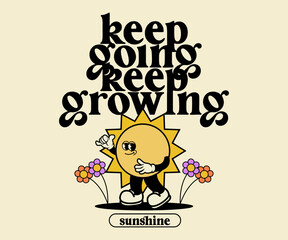 Retro Poster cartoon character of sun Graphic Design for T shirt Street Wear and Urban Style