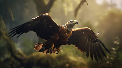 Eagle bird flying in calm scenery, nature beauty in vivid colors Generative AI