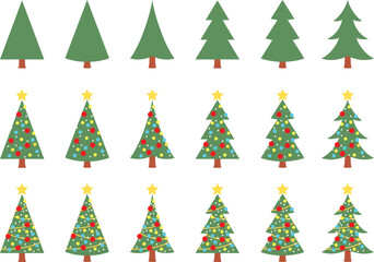 華やかなクリスマスツリーのベクターイラストセット