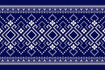 Indigo navy blue geometric traditional ethnic pattern Ikat seamless pattern border abstract design for fabric print cloth dress carpet curtains and sarong Aztec African Indian Indonesian