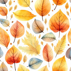 autumn seasonal plant leaves nature foliage fall pattern seamless red illustration yellow background tre - obrazy, fototapety, plakaty