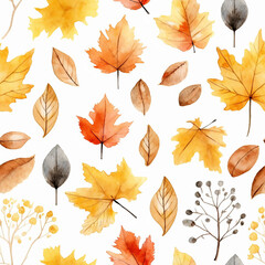 Fototapeta premium autumn seasonal plant leaves nature foliage fall pattern seamless red illustration yellow background tre